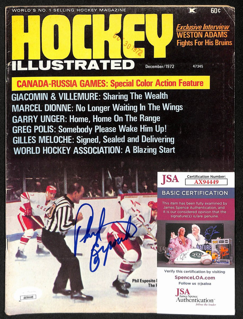Phil Esposito Boston Bruins Signed 1972 Hockey Illustrated Magazine JSA 197149