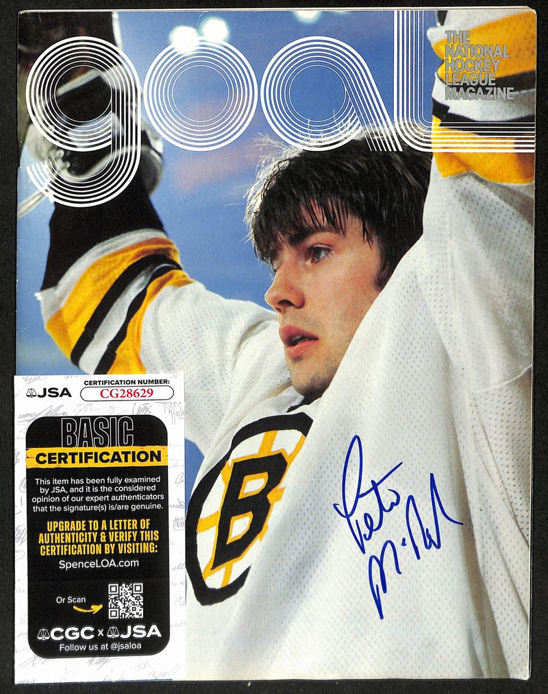 Peter McNabb Boston Bruins Signed Goal Magazine JSA 197249