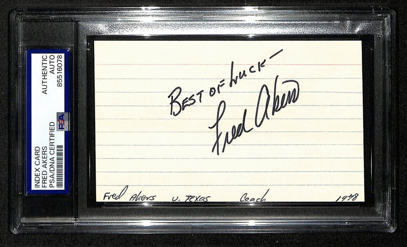 Fred Akers Texas Longhorns Best Wishes Signed 3x5 Index Card PSA/DNA 196939