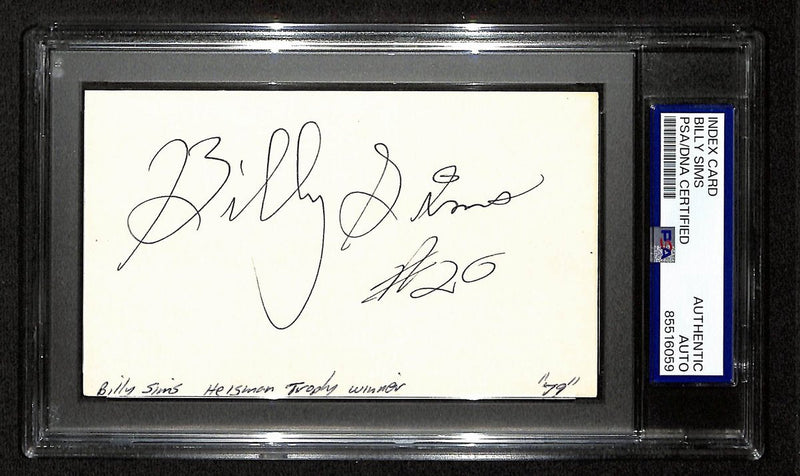 Billy Sims  Oklahoma  Heisman Signed/Autographed 3x5 Index Card PSA/DNA 196945