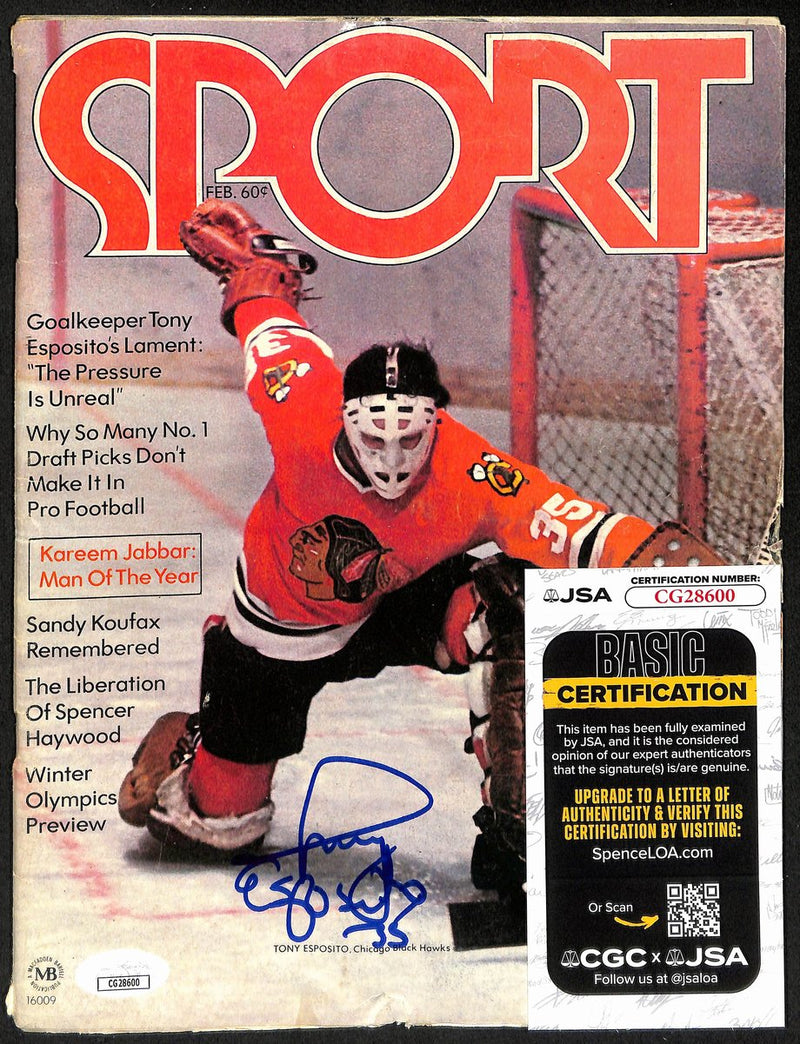 Tony Esposito Chicago Blackhawks Signed 1971 Sport Magazine JSA 197278