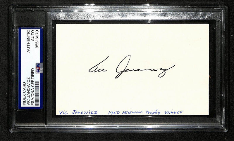 Vic Janowicz Signed/Auto 3x5 Index Card Ohio State 1950 Heisman PSA/DNA 196971