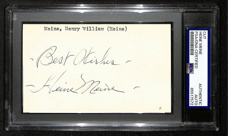 Heine Meine Signed/Inscribed 3x5 Cut on Index Card Pirates PSA/DNA 196980
