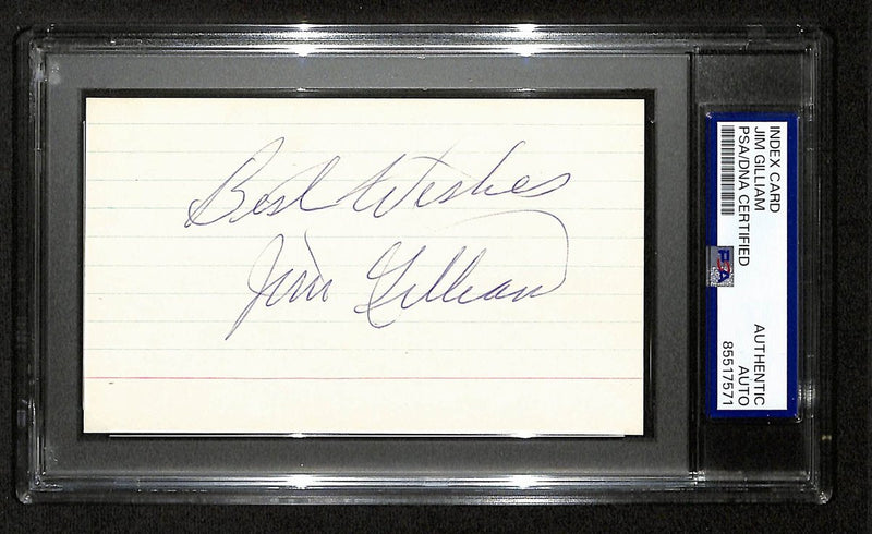 Jim Gilliam Signed/Inscribed 3x5 Cut on Index Card Dodgers PSA/DNA 196981