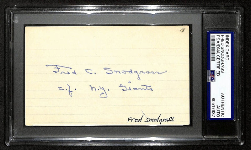 Fred Snodgrass Signed/Inscribed 3x5 Index Card New York Giants PSA/DNA 197009
