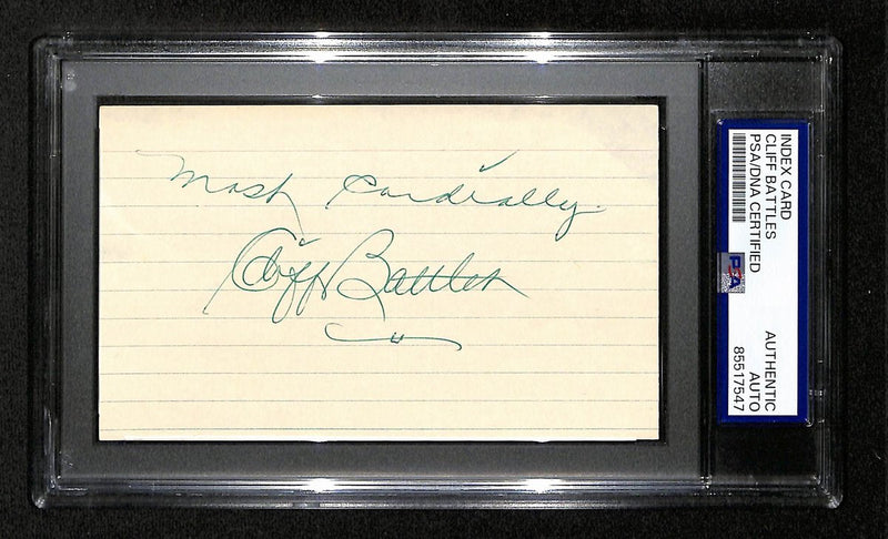 Cliff Battles HOF Signed/Inscribed 3x5 Index Card Redskins PSA/DNA 197815
