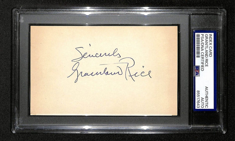 Grantland Rice SportsWriter Signed/Insc 3x5 Index Card Notre Dame PSA/DNA 197820