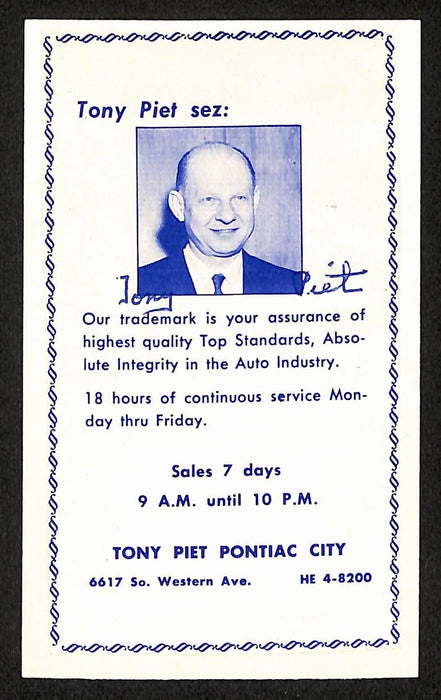 Tony Piet Chicago Cubs d.1981 Signed/Autographed 3x5 Index Card 197651