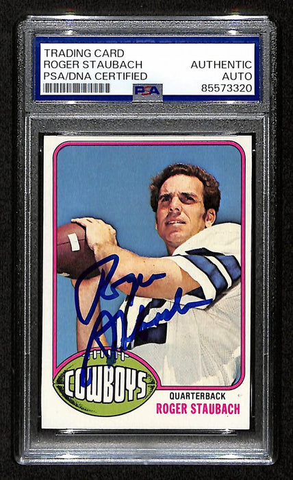 Roger Staubach HOF Cowboys Signed/Auto 1976 TOPPS Card #385 PSA/DNA 198723