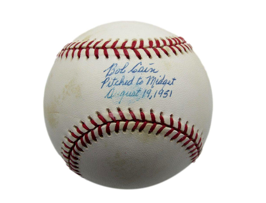 Bob Cain Pitched to Midget Signed/Inscribed Rawlings OAL Baseball JSA 147024