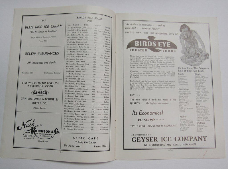 1940 Baylor University vs. North Texas (NTSTC) College Football Program 142894