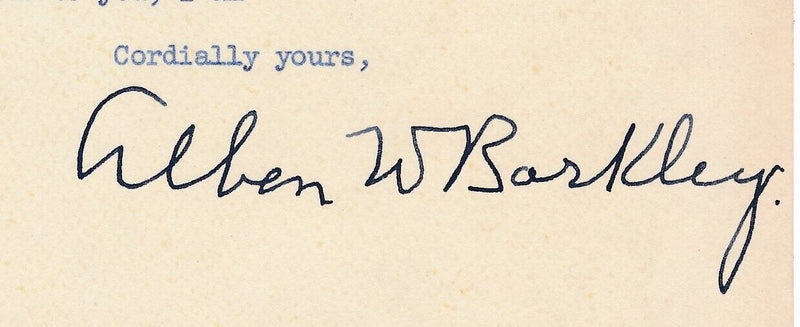 Alben W. Barkley Senator Truman VP Signed Vintage TLS 1956 Letter JSA 180345