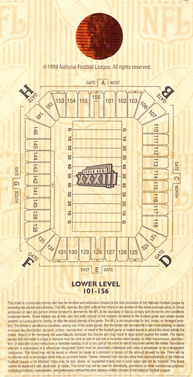 Super Bowl XXXIII Vintage Broncos-Falcons Ticket Stub John Elway MVP BA187582