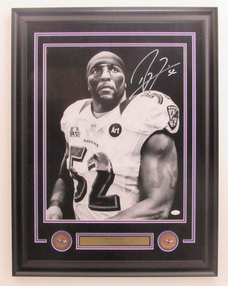 Ray Lewis Baltimore Signed/Autographed 16x20 B/W Photo Framed JSA 146937