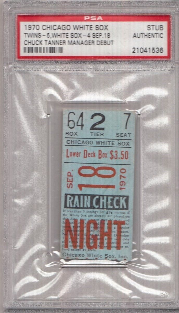 Chuck Tanner MLB Manager Debut 1970 White Sox Slab Ticket Stub PSA 132061