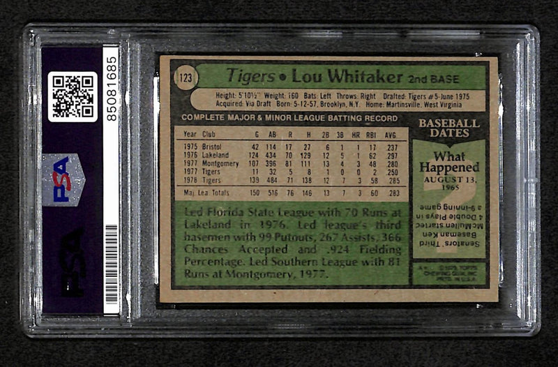 Lou Whitaker Signed 1979 Topps Card #123 Detroit Tigers PSA/DNA 184565