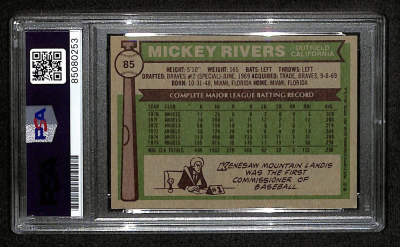 Mickey Rivers Signed 1976 Topps Card #85 California Angels PSA/DNA 184437