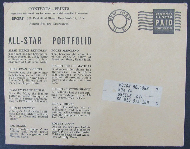 Lot of (10) 1953 Sport All Star Portfolio 5.5x7 Photos with Envelope 181453