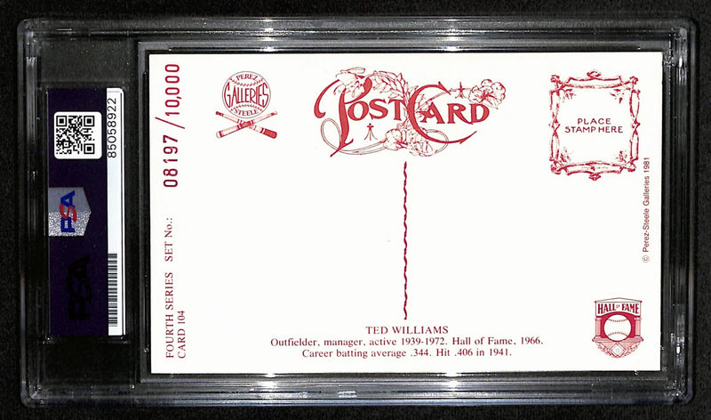 Ted Williams HOF Signed 1981 Perez Steele Postcard Boston Red Sox PSA/DNA 185464