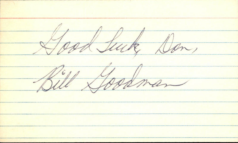 Bill Goodman Boston Red Sox d.1984 Signed/Autographed 3x5 Index Card 162515