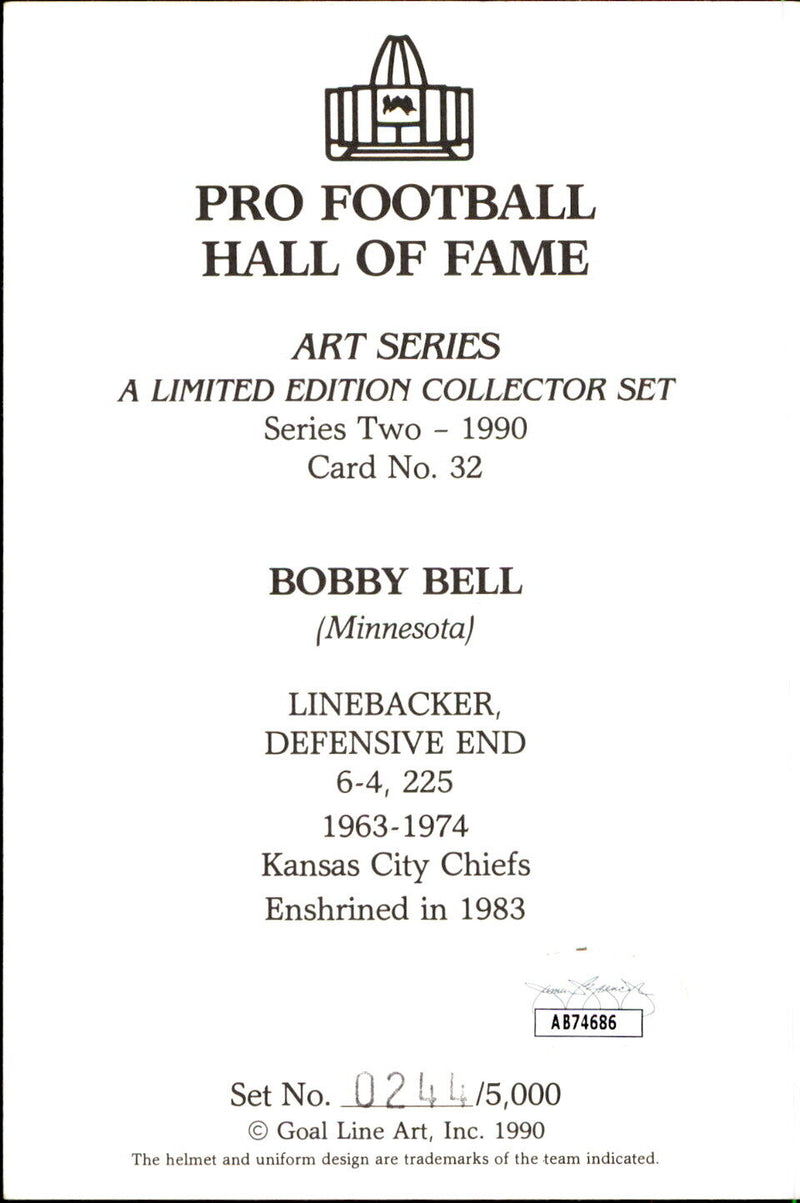 Bobby Bell HOF Autographed Goal Line Art GLAC Postcard Kansas City Chiefs JSA