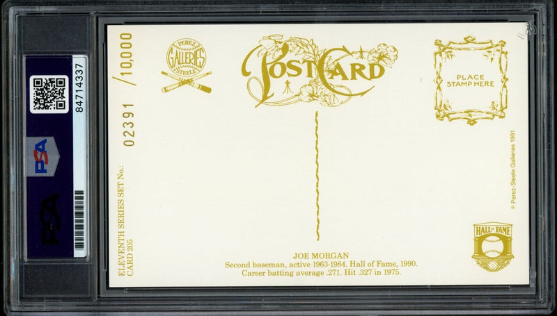 Joe Morgan HOF Autographed 1991 Perez-Steele Postcard Cincinnti Reds PSA/DNA