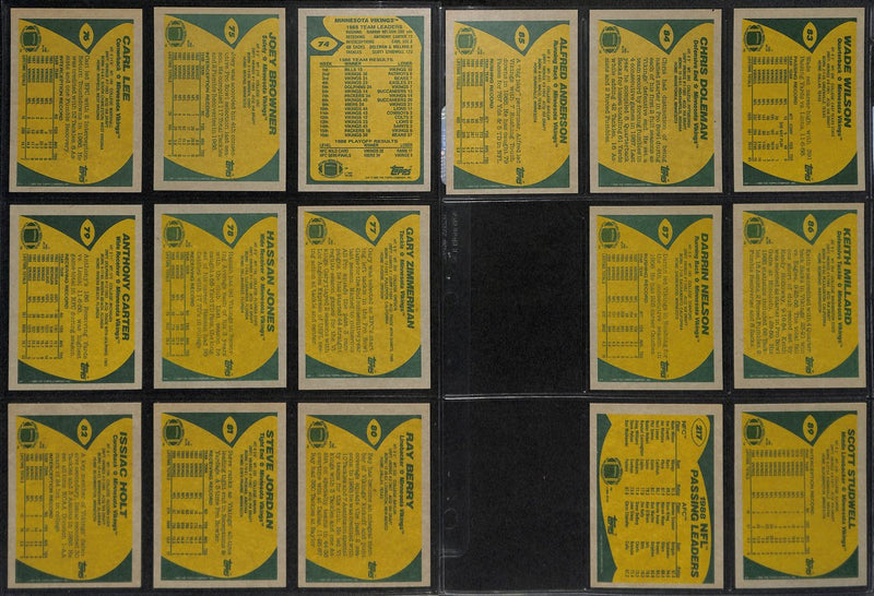 1989 TOPPS Football Minnesota Vikings  Complete Team Set 16/16 Cards 189279