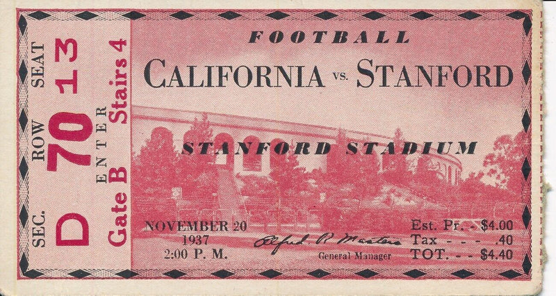 1937 USC Trojans vs. Stanford Football Game Ticket Stub 148454