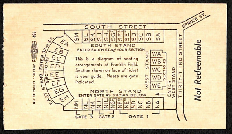 November 13th, 1954 Army vs Penn College Football Game Ticket Stub 189874