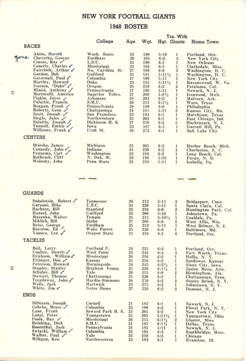 1948 New York Giants Football  Press/Media Guide 153740