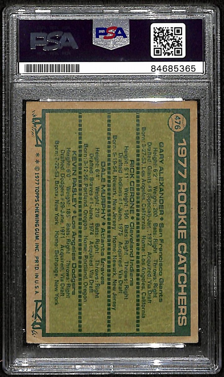 Dale Murphy Braves Signed/Auto 1977 Topps Rookie Card #476 PSA/DNA 193419