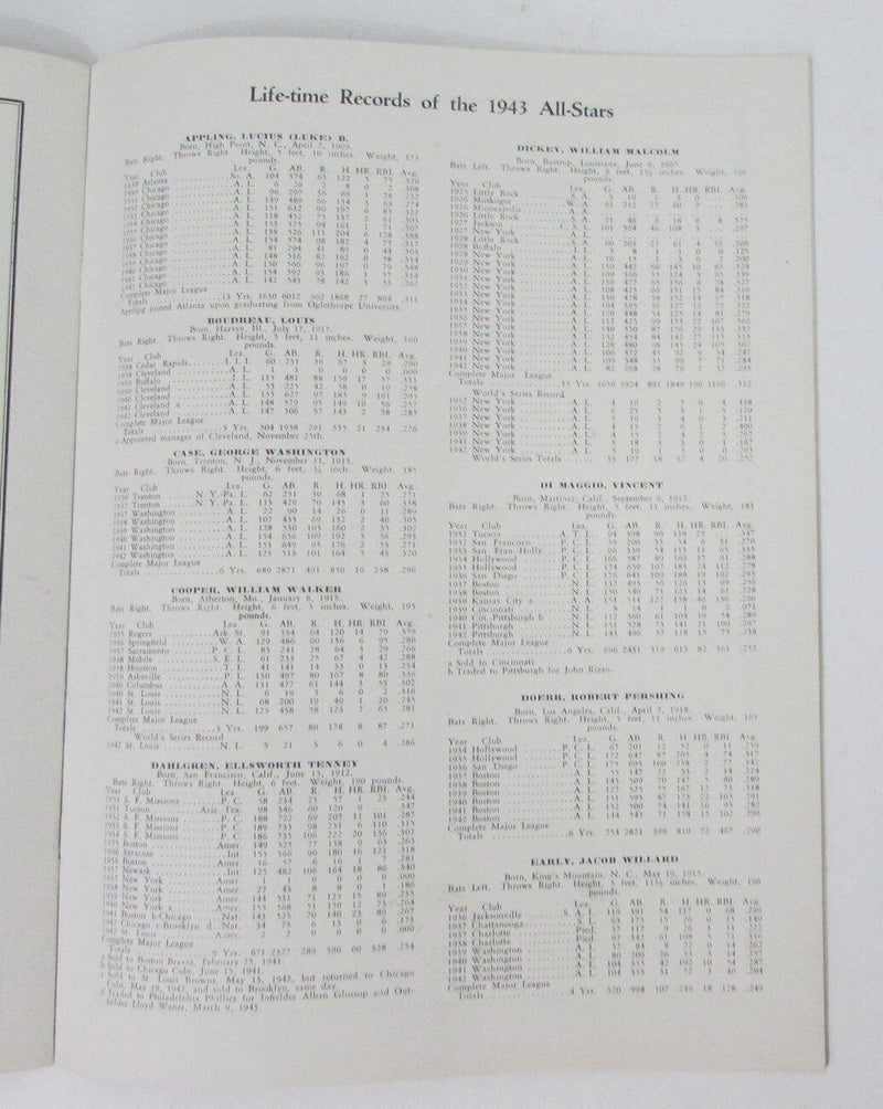 1943 Baseball All-Star Game Program Vintage Rare Shibe Park Philadelphia 155900