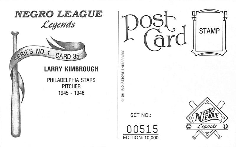 Larry Kimbrough Signed 1991 Negro League Legends Post Card Stars 181281