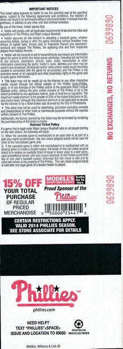 2014 Full Ticket Phillies Jimmy Rollins Breaks Phillies Hit Record 142734