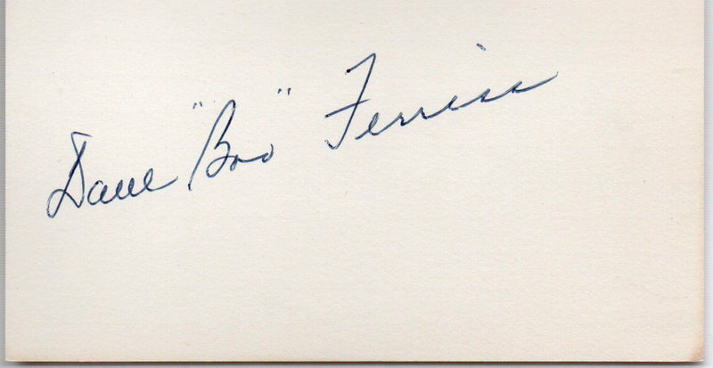 Dave "Boo" Ferriss d. 2016 Boston Red Sox Signed 3x5 Index Card 145396