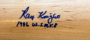 Close-up of Ray Knight signed bat and 1986 World Series MVP inscription
