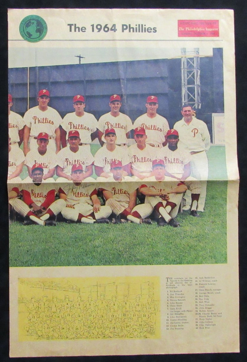 Johnny Callison Phillies Signed 1964 Philadelphia Inquirer Team Photo 189424