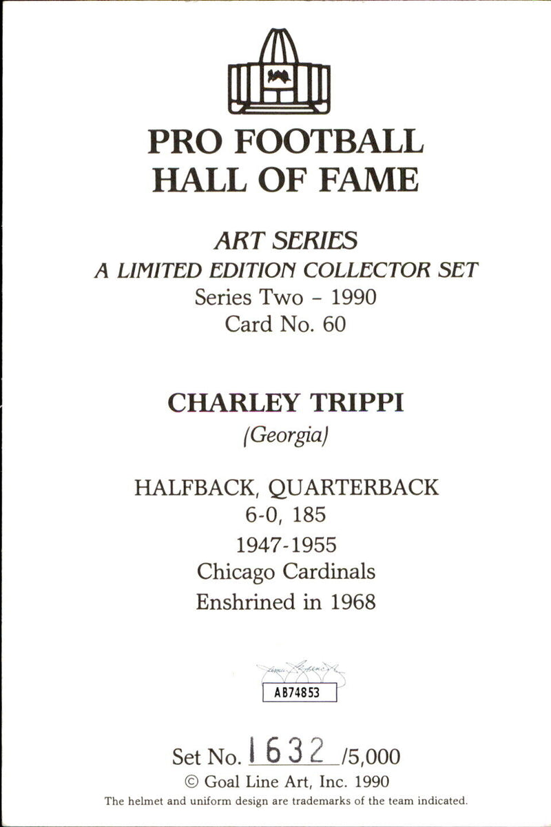 Charley Trippi HOF Autographed Goal Line Art GLAC Postcard Chicago Cardinals JSA