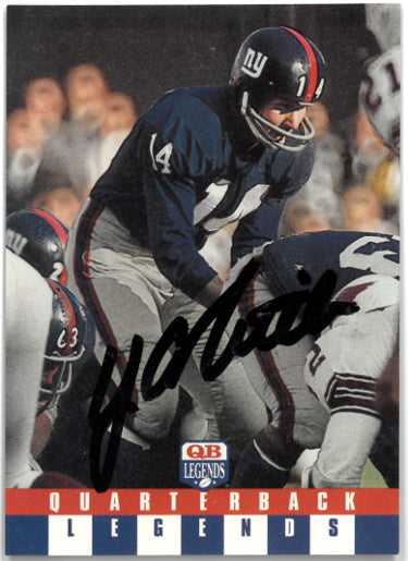 YA (Y.A.) Tittle signed 1991 QB Legends Team NFL On Card Auto #41- COA (New York Giants)