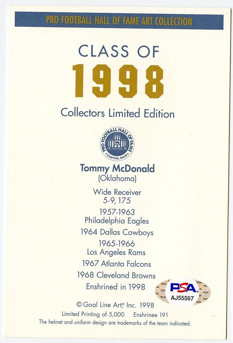 Tommy McDonald Signed Goal Line Art GLAC Postcard w/HOF Eagles PSA/DNA 160295