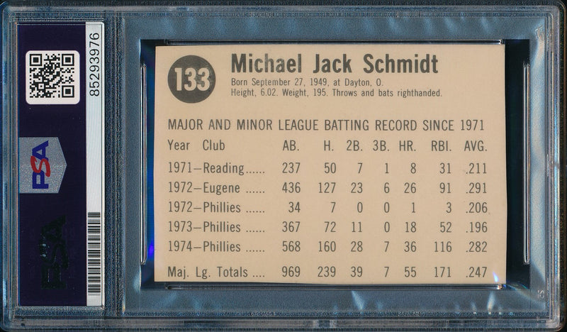 1975 Hostess Mike Schmidt Phillies Card #133 Signed PSA/DNA GEM MINT 10 190441
