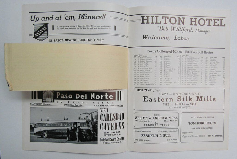 1940 New Mexico vs. Texas Mines College Football Program 142912