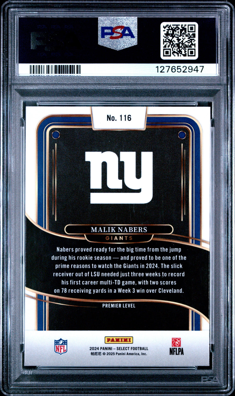 Graded 2024 Panini Select Malik Nabers #116 Rookie RC Football Card PSA 9 Mint