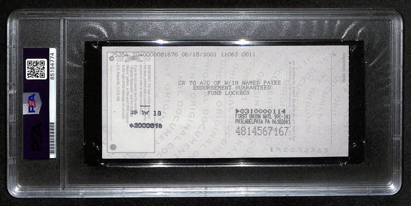 Johnny Unitas HOF Signed/Auto 2001 Bank Check Colts PSA/DNA MINT 9 192614