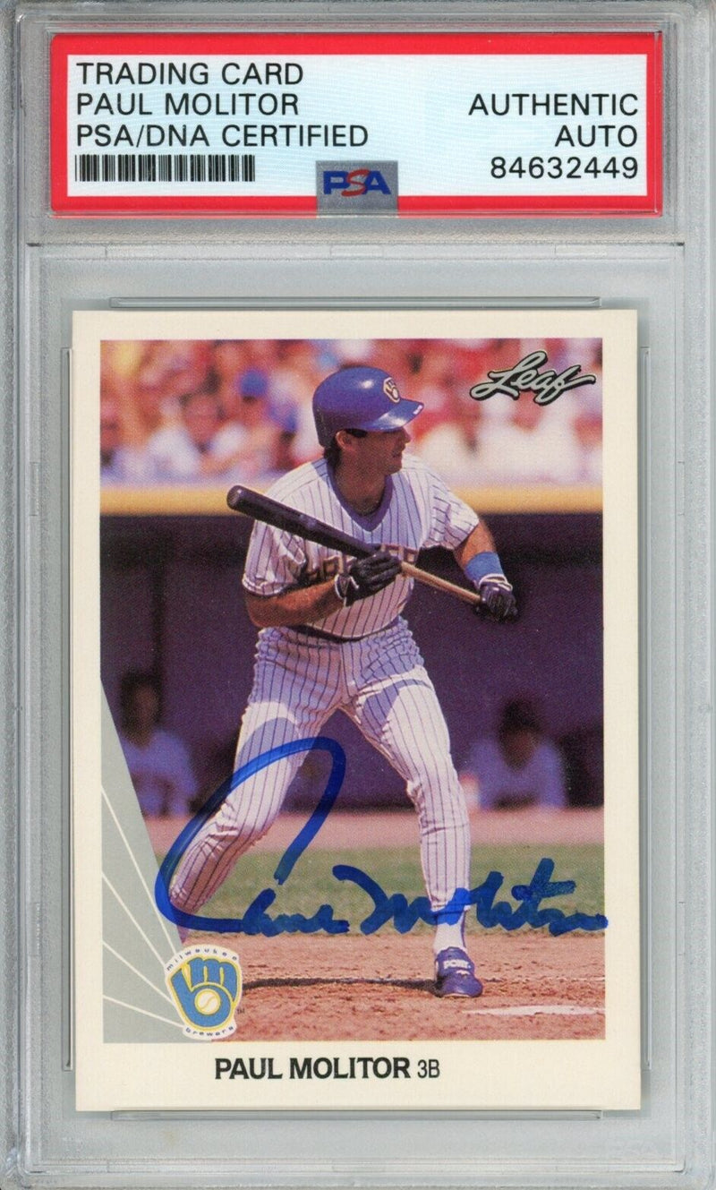 1990 Leaf Paul Molitor HOF #242 Card Signed Milwaukee Brewers PSA/DNA