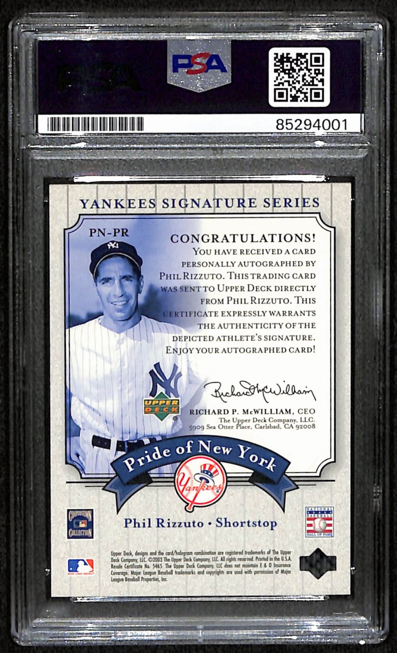 Phil Rizzuto HOF Signed/Auto 2003 UDA Card #PN-PR Yankees PSA/DNA 190664