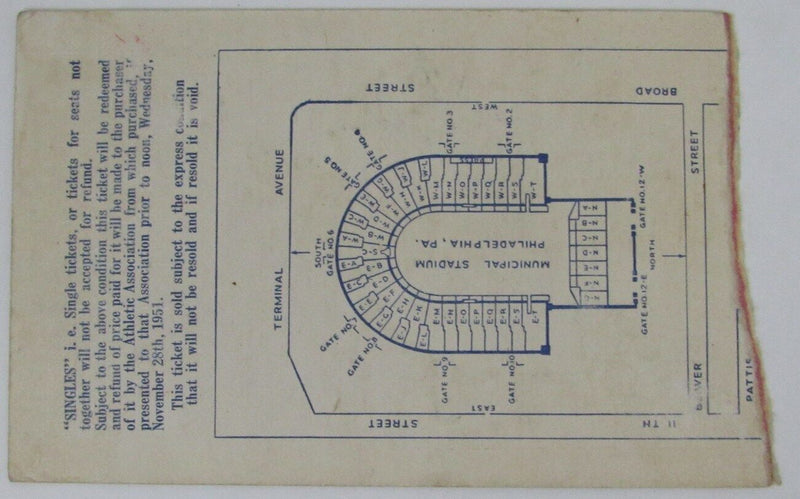 Vintage 1951 Army vs. Navy College Football Game Ticket Stub