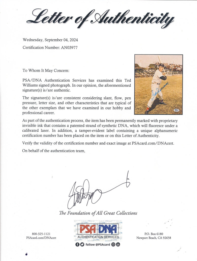 Ted Williams HOF Signed/Auto 8x10 Photo Boston Red Sox PSA/DNA 191863