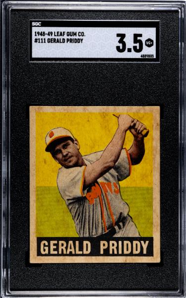 Gerald/Jerry Priddy 1948-49 Leaf Gum Co Card #111- SGC Graded 3.5 VG+ (St. Louis Browns/Senators/Tigers)