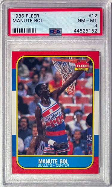 Manute Bol 1986-87 Fleer Rookie Card (RC) #12- PSA Graded 8 NM-MT (Washington Bullets)